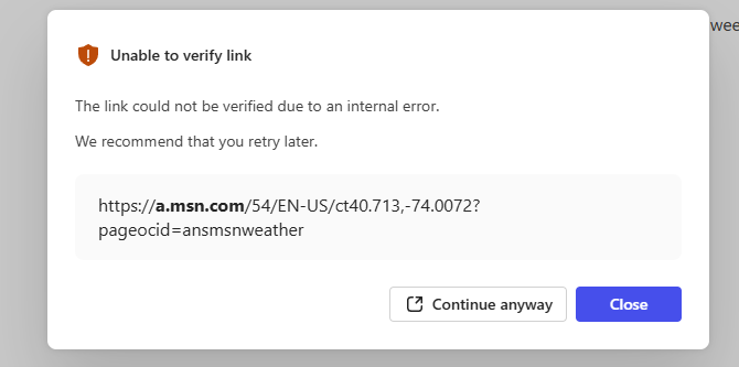 Microsoft Copilot Unable to verify link error image