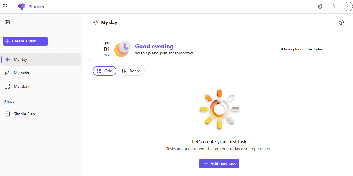 Microsoft Planner My Day landing page
