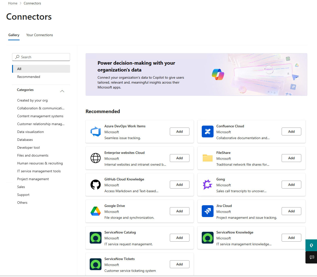 Connector Gallery in M365 Admin portal