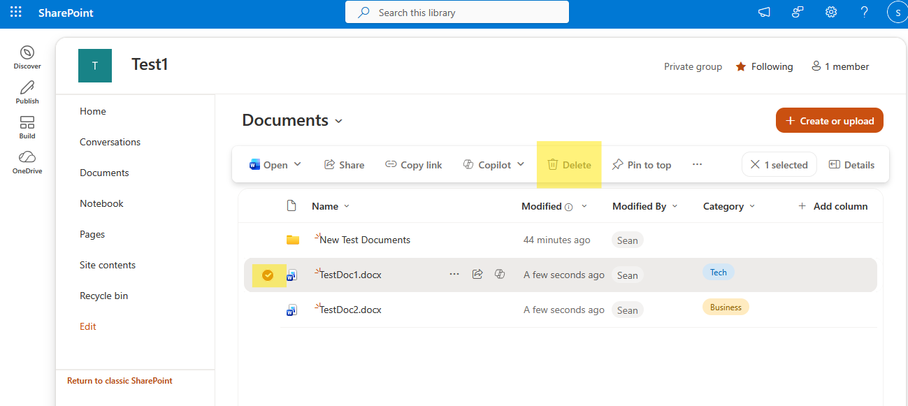 Delete a file from a SharePoint Online document library