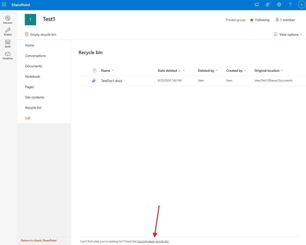 Second-stage recycle bin link location