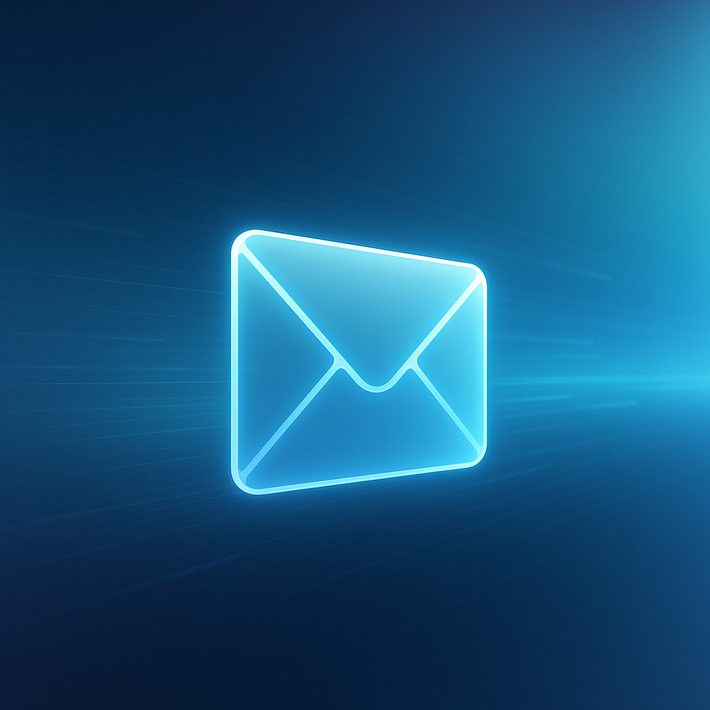 Tips in Outlook image of a blue email flowing through cyberspace